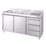 Spoelunit - 1400x700mm - met 3 lades & 2 wastafels links