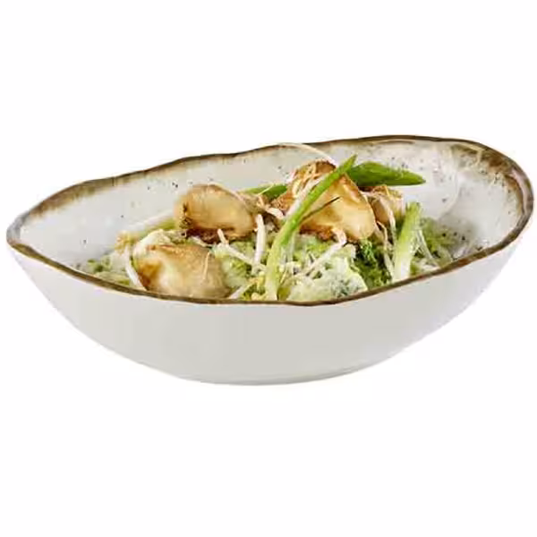 (6 stuks) Schaal - STONE ART - Melamine - 1,2L - ovaal - 285x210mm - stapelbaar - wit/bruin