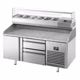 Table réfrigérée à pizza Premium PLUS - 1490x700 mm - avec 1 porte & 2 tiroirs - incl. vitrine réfrigérée - 6x GN 1/4