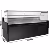Koeltoonbank - 2480x975mm - 200 liter - kleur zwart - achterzijde 2 schuifdeuren - rechte ruit - marmeren werkblad