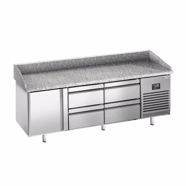 طاولة تحضير بيتزا مبردة PREMIUM PLUS - 1980x700 mm - مع باب واحد و 4 أدراج - سطح عمل جرانيت
