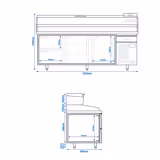 Table réfrigérée à pizza Premium PLUS - 2305 x 800 mm - avec 2 portes & 3 tiroirs - incl. vitrine réfrigérée de présentation - 10x GN 1/3