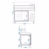 Table réfrigérée à pizza PREMIUM - 1550x800 mm - avec 1 porte & 5 tiroirs - incl. vitrine réfrigérée - 6x GN 1/3
