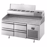 Table réfrigérée à pizza Premium PLUS - 1490x700 mm - avec 4 tiroirs - incl. vitrine réfrigérée - 6x GN 1/4