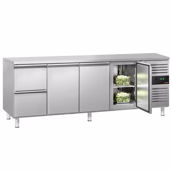 Koelwerkbank ECO - 2230x700mm - met 3 deuren - met 2 lades - 553 liter