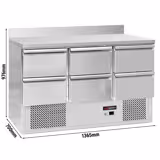 Koelwerkbank ECO - 1365x700mm - met 6 lades - met opstand - 368 liter