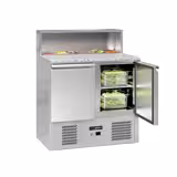 Commercial Saladette Counter ECO - 903mm - 240L - Black Front - 2 doors - with glass canopy for 5 x GN 1/6 & stainless steel hinged lid