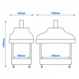 Réz faszén grill - 1000mm - üveggel