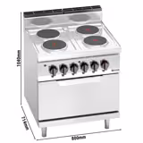 Mașină de gătit electrică profesională - LORENZO – seria 700 - 800x714x(H)1.040 mm - 17,9 kW - 4 plite - incl. cuptor electric static - 7,5 kW (GN 2/1)