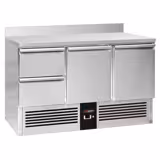 Saladette / Pizzakühltisch PREMIUM - 1,37 x 0,7 m - mit 2 Türen, 2 Schubladen & Aufkantung