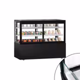 Vitrine à pâtisserie réfrigérée MADRID Self-Service - 530L - 1500mm - Double vitrage - avec 2 étagères en verre - portes coulissantes arrière - avec rideau de nuit - Noir mat