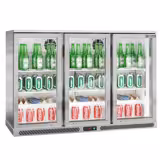 Barový chladicí stůl - 1,33 m - 320L - se 3 skleněnými dveřmi & 2 policemi - nerezová ocel