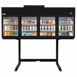 Commercial dual‑temperature multideck display - 2500mm - 650L - with 4 double‑glazed hinged glass doors & 6 shelves - Black