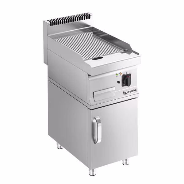 Elektrische bakplaat - 4,5 kW - Geribbeld - Bakoppervlak: 400x600mm - met onderkast (1 deur)