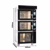 Commercial Bakery Convection Oven with Steamer - with Proofer – 5× EN 600×400 – 300°C – Touchscreen - Black front, Prover 6× EN 600×400, Fixed water connection