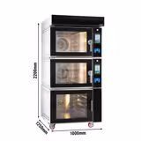 Commercial Electric Bakery Convection Oven with Steam Injection with Humidity Control - Touchscreen Controls - 2 Baking Chambers - 10x 600x400mm (EN 60x40) - Black - with Prover Cabinet