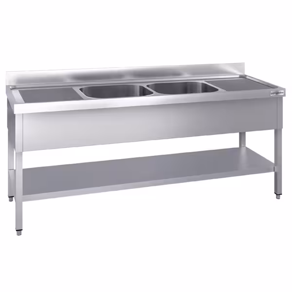 Stół zlewozmywakowy PREMIUM - 2000x600mm - z dolną półką i 2 zlewami w środku