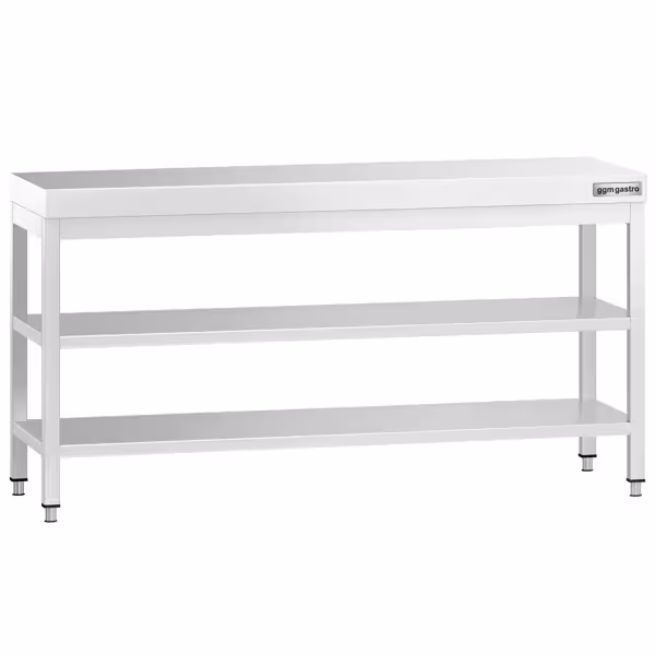Rozsdamentes acél munkaasztal PREMIUM - 2000x600 mm - alsó polccal & köztes polccal