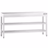 Mesa de trabalho em aço inoxidável PREMIUM - 2000x800mm - com prateleira inferior & com prateleira intermédia & com travessas de reforço