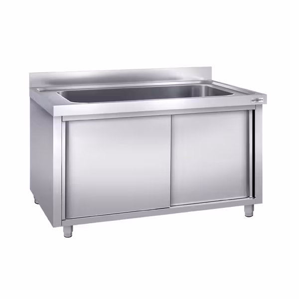 Mueble fregadero para ollas de acero Inox. - 1,8 m - 1 fregadero L 160 x B 40 x T 35 cm