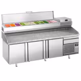 Commercial Pizza Prep Counter - Granite Top PREMIUM PLUS - 2305x800mm - with 3 doors - incl. refrigerated topping unit - 11x GN 1/4