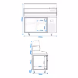 Chladicí stůl na pizzu PREMIUM PLUS - 1490x700 mm - se 4 zásuvkami - se žulovou pracovní deskou - vč. chladicí nástavbové vitríny - 6x GN 1/4 - se skleněným krytem