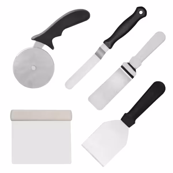 Patisserieset - RVS - 5-delig - 1 pizzasnijder, 2 paletmessen, 1 spatel, 1 deegschraper