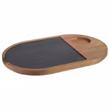 (6 unid) Tábua de servir PREMIUM FUSIONA - Conjunto de 2 peças - com tampo de ardósia - madeira de acácia - 280x175mm - oval