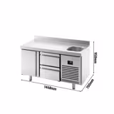 Koelwerkbank Premium PLUS - 1468x700mm - met 1 spoelbak, 1 deur, 2 laden & achterwand