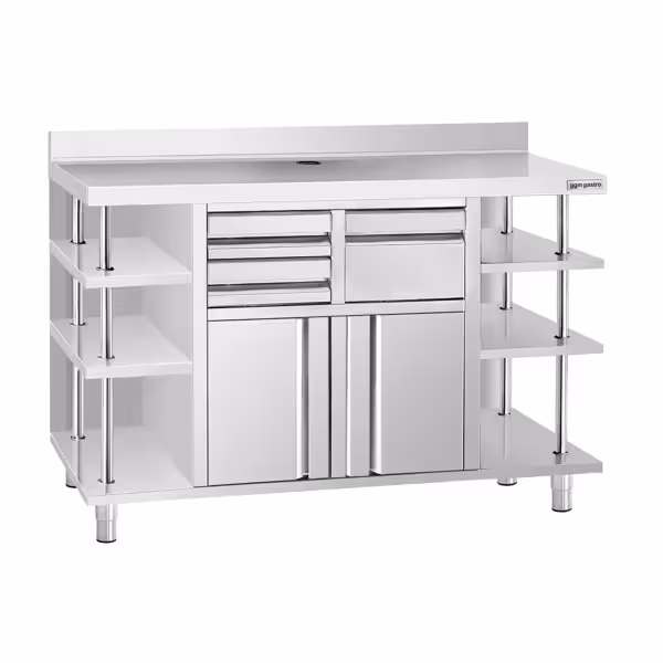 طاولة عمل ستانلس ستيل - 1960x600mm - أبواب مفصلية - مع حاجز خلفي