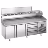 Commercial Pizza Prep Counter - Granite Top PREMIUM PLUS - 1980x700mm - with 2 doors & 3 drawers - incl. refrigerated topping unit - 9x GN 1/4