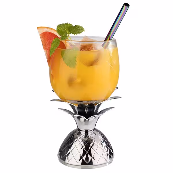 (6 szt.) Kubek szklany do herbaty - PINEAPPLE - 350ml - Przezroczysty - z pokrywką ze stali nierdzewnej; zestaw 6 szt.