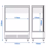 Koelkast met glasdeur RVS PREMIUM - 1400mm - 1200liter - tot +8°C - met 2 glasdeuren - geforceerde koeling, LED‑verlichting & legroosters