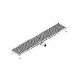 Canalina di scarico a pavimento professionale in acciaio inox - 1650x300mm - a basso profilo con uscita laterale - Ø70mm