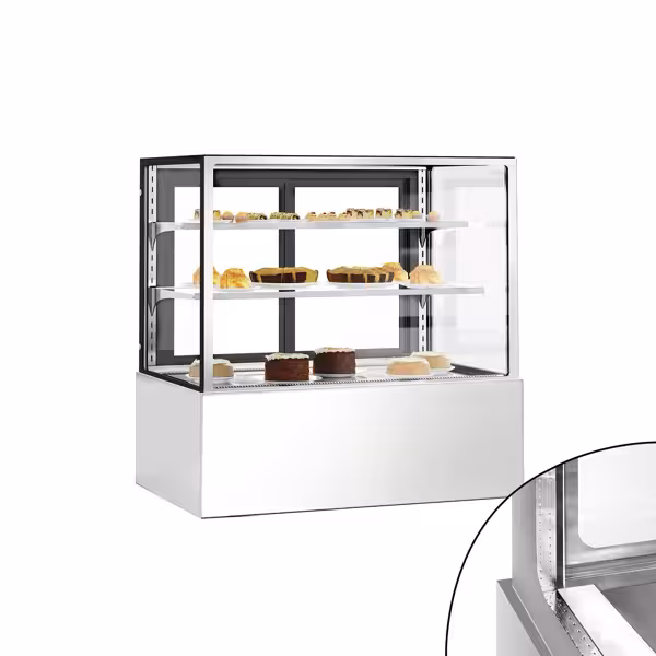 Vitrina pastelera refrigerada Mostrador para tartas - 470 litros - 1200x740x1200mm - doble cristal - con 2 estantes de cristal - 2 puertas correderas traseras