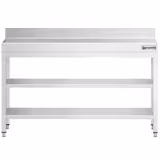 Paslanmaz Çelik Çalışma Tezgahı PREMIUM - 1500x600mm - Taban Raflı - Sırtlı - Ara Raflı - Takviyeli