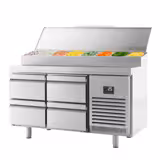 Saladette refrigerata professionale Compatta - 1468x600mm - 4 cassetti - per 8x GN 1/4 vaschette - incl. coperchio in acciaio inox
