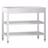 Mesa de trabajo de acero inoxidable central PREMIUM - 700x600mm - con estante inferior y estante intermedio y refuerzo omega