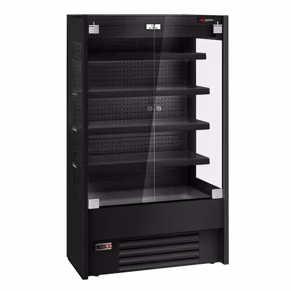 Murale Refrigerato Professionale - 1100mm - +1°/+10°C - con 2 porte a battente senza cornice & 4 ripiani - Nero
