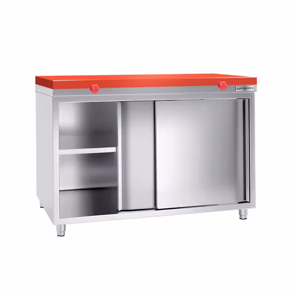 Roestvrijstalen werkkast PREMIUM - 1400x800mm - met schuifdeur zonder achterwand incl. snijplank