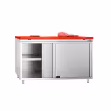 Edelstahl Arbeitsschrank PREMIUM - 1400x700mm - mit Schiebetür - inkl. Schneideplatte Rot