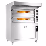 Elektrikli Pizza Fırını - Taş tabanlı - 33 cm x 9+9 Pizza Kapasiteli - 380V - Manuel - maks. 400°C - dâhil: Davlumbaz & Mayalama dolabı & Alt Çerçeve & Tekerlek seti