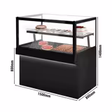 Mostrador para tartas TORONTO - 1500mm - frente negro - iluminación LED - 2 estantes