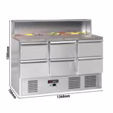 Commercial Saladette Prep Station ECO – 1-Door, 6-Drawer, GN 1/1 Well – 450 mm – +2 to +8 °C – Granite Top; Integrated 8×GN 1/6 Cool-Top