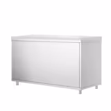 Table armoire en acier inoxydable PREMIUM - 1600x600mm - avec portes coulissantes - pour produits céréaliers et produits laitiers - incl. plateau de découpe Blanc PEHD (HACCP)