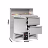 Saladette PREMIUM - 903mm - 1 porta & 2 cassetti - con sovrastruttura in acciaio inox per 5x GN 1/6 - piano di lavoro in granito
