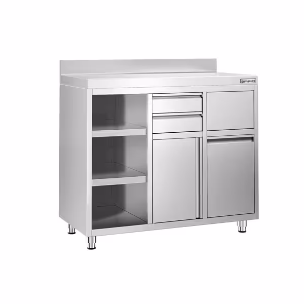 Arbeitsschrank - für Kaffeemaschine - 1200x600mm - mit 2 Schubladen, 1 Tür, Mülleimer & Aufkantung