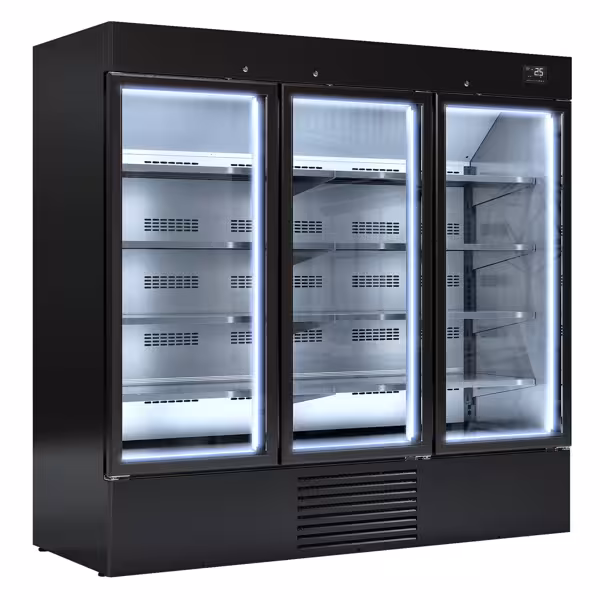 Murale Refrigerato Professionale - 2081mm - 2030l - +4°/+8°C - con 3 porte scorrevoli in vetrocamera & 8 ripiani - Nero