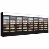 (4 pcs) Commercial Upright Glass Door Display Fridge with Illuminated Canopy - 4800mm - 4800 Litres - with 8 hinged glass doors - LED lighting - Black - Temperature range 1 to 10 °C