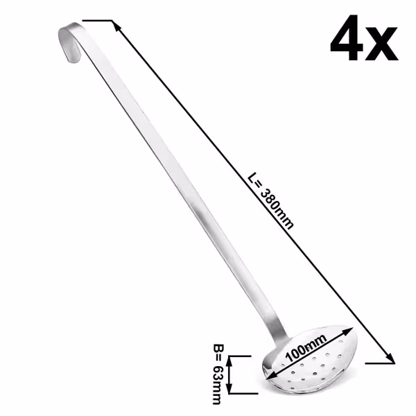 (4 stuks) Schuimspaan - greeplengte: 380mm - RVS - geperforeerd